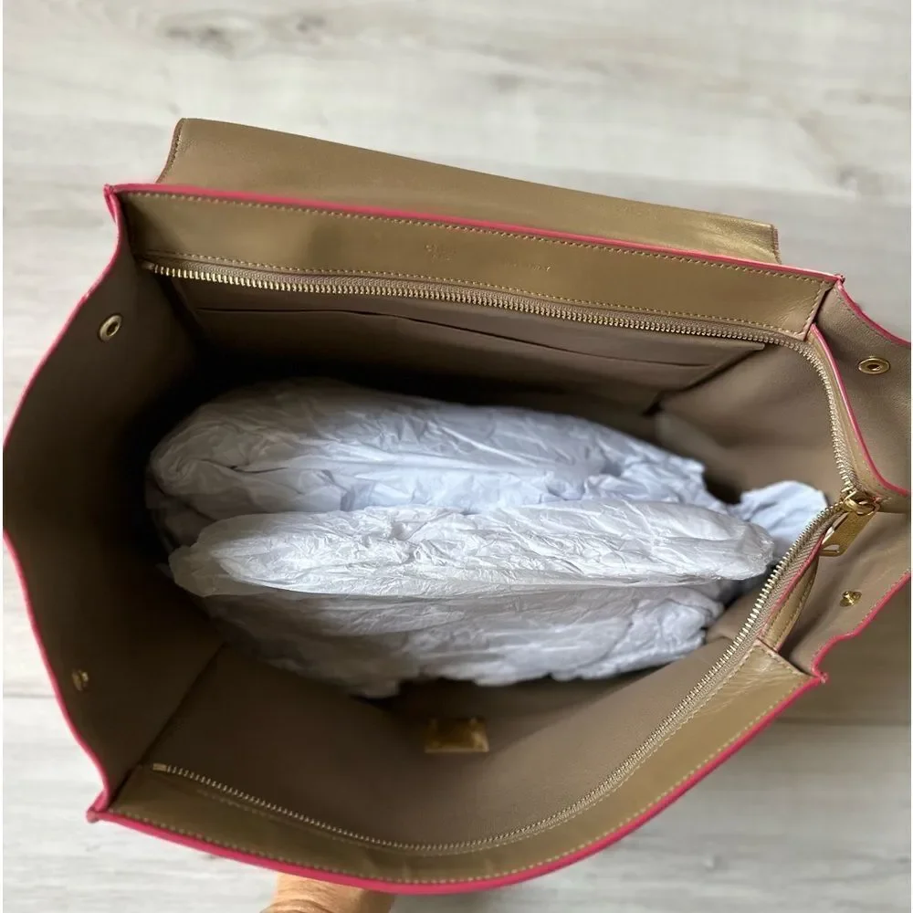 Celine Medium Bicolor pink/ Tan Leather Bag W/Shoulder Strap‎ NEW IN PKG - Picture 12 of 13